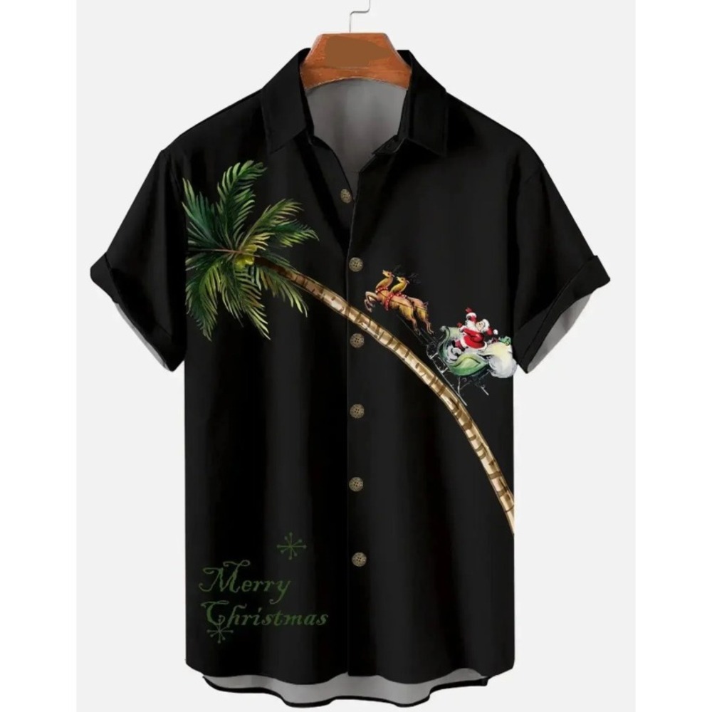 Eleven Oasis Men's Black Merry Christmas Santaโ Palm Tree Button Up Shirt 2XL